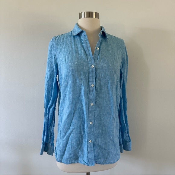 J. McLaughlin 100% Linen Button Down Shirt Blue XS - Picture 1 of 7
